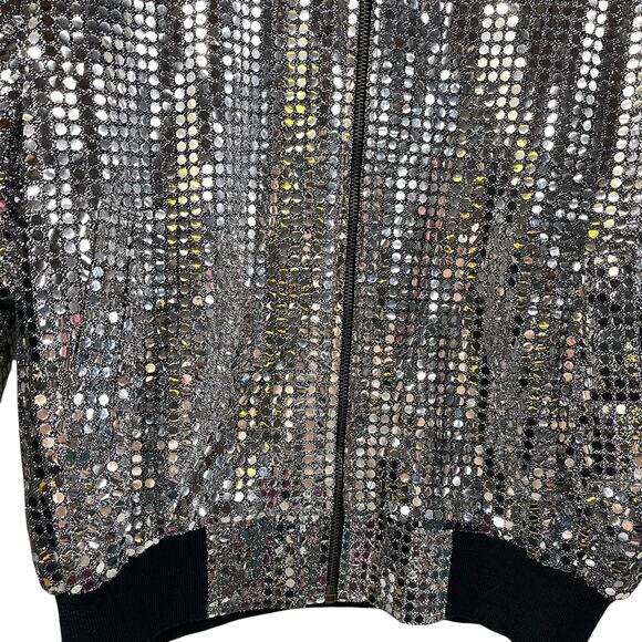 Monaliza Silver Sequin Party Jacket Bomber XL Vintage Disco NYE - Picture 4 of 8
